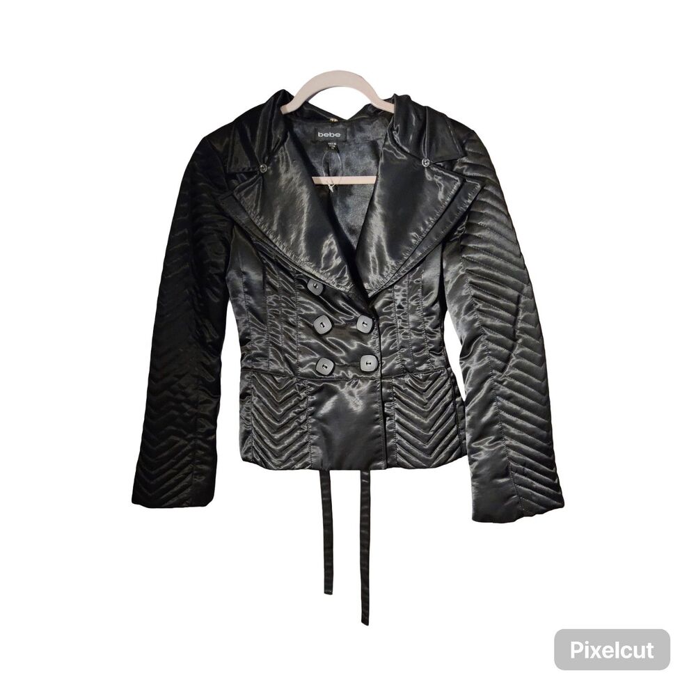 BeBe Black Quilted Puffer Jacket with back corset lace up size XS